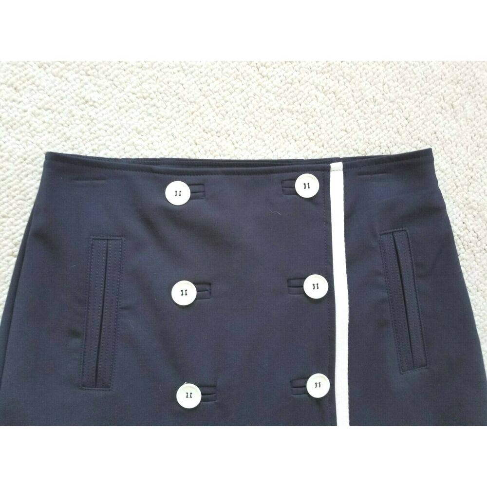 NWOT Womens Skirt-TALBOTS-navyblue/off-white cotton stretch lined A-Line skirt-2 - Picture 2 of 4